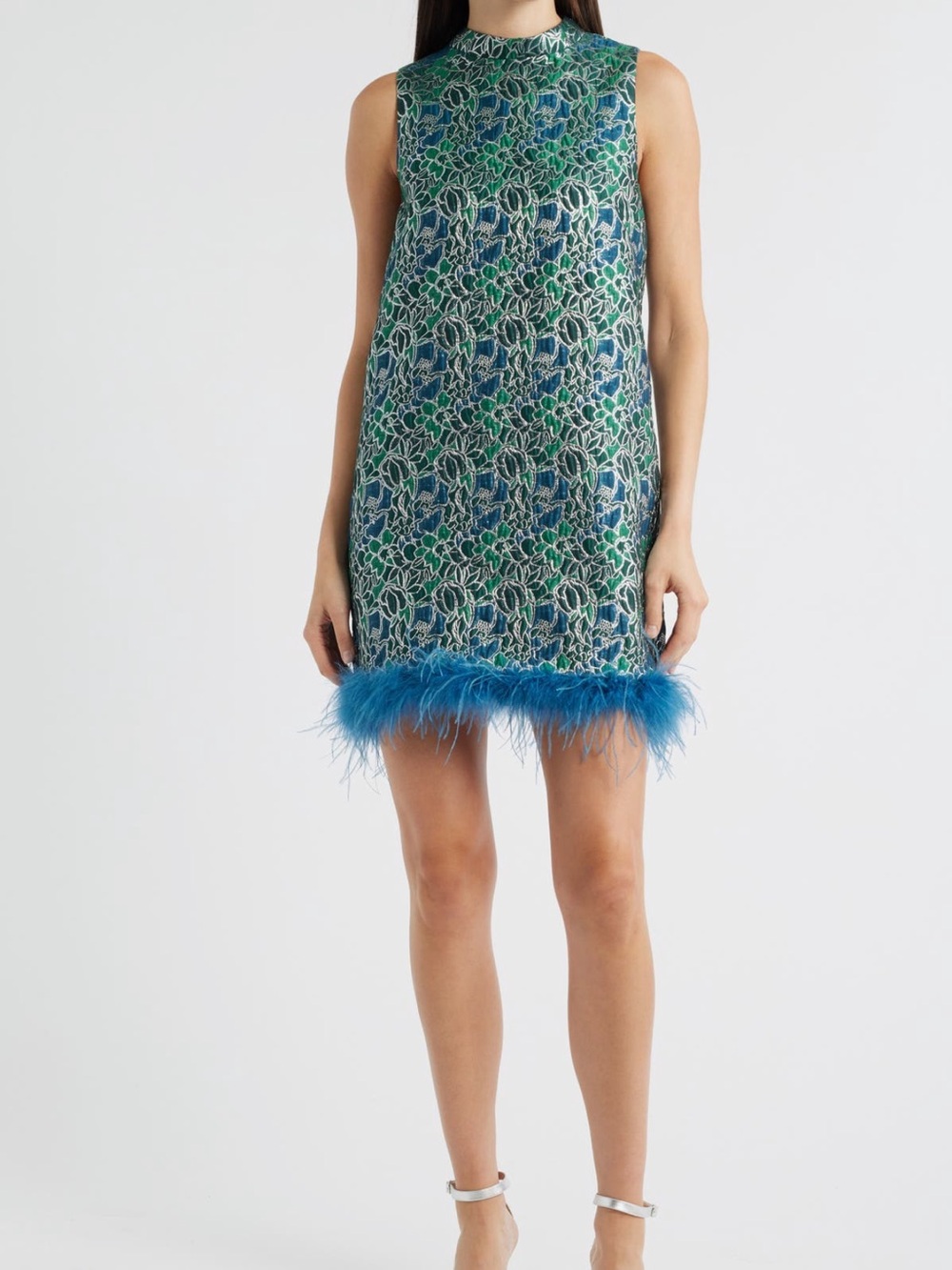 Lucy Paris Green and Navy Floral Brocade Sleeveless Dress